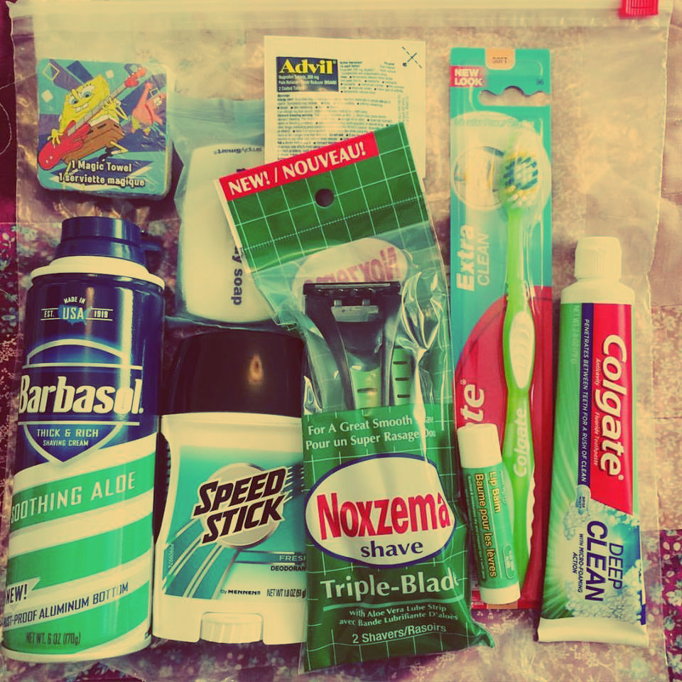 This is one of the hygiene kits Bean has assembled to leave behind in a restroom as a surprise gift to someone like her Dad who could use it.
