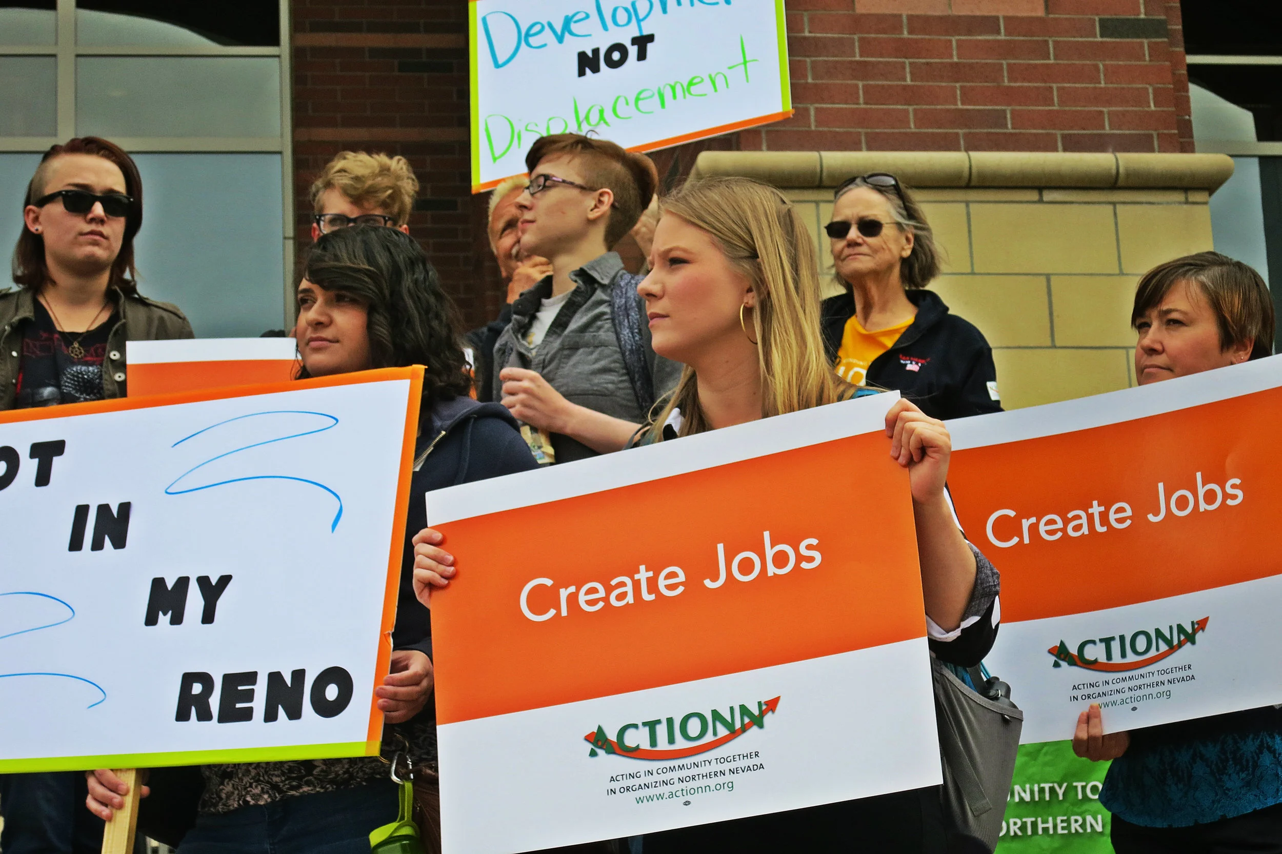McMurtry (center) also worries about Reno's high poverty and unemployment rates. She also goes to city council meetings and events with the Reno Justice Coalition to speak out and stay informed.