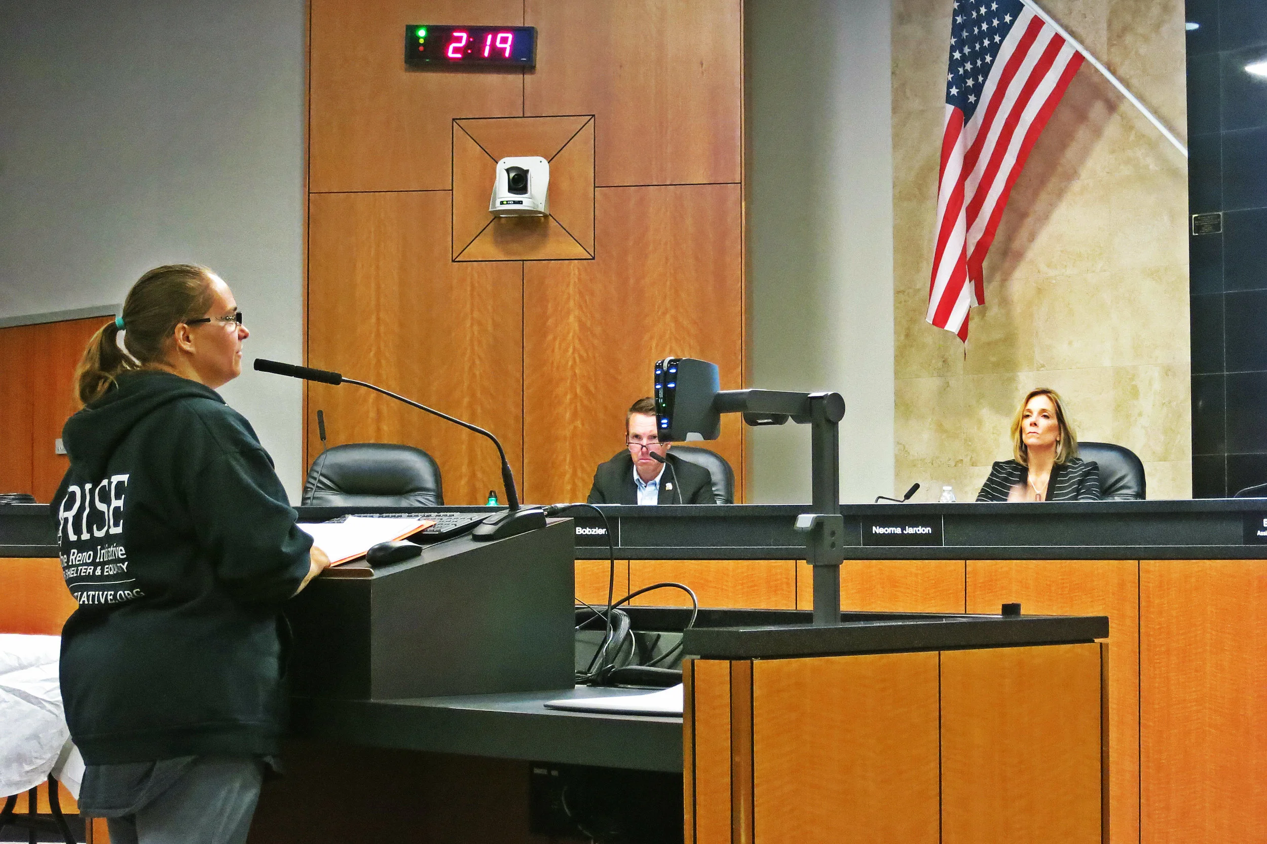 Katie Colling from the local group RISE pleaded for the city to, above all else, help humans in Reno, including the houseless.