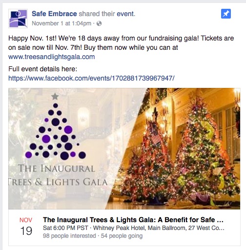 The Safe Embrace Faceebook page is promoting an upcoming fundraiser on Nov. 19, in Reno.