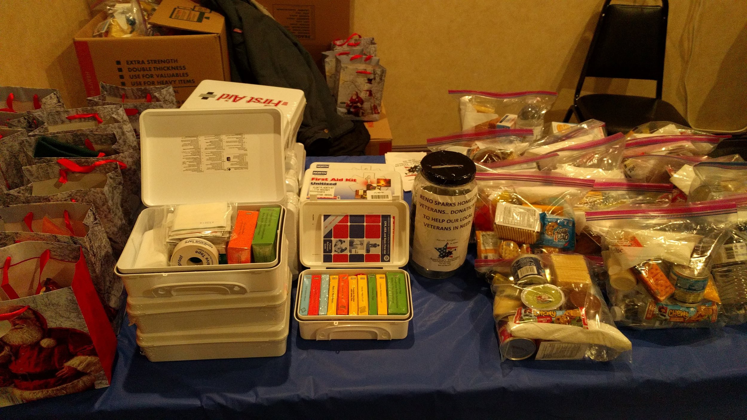 Attendants left with a goodie bag which included tuna fish, sausages, cookies, crackers, water, socks, toothpaste and a toothbrush.