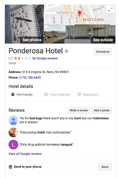 Cheaper hotels of Reno sometimes get less than glowing reviews from tourists, but for some Reno residents they have no other options given prices in the market.