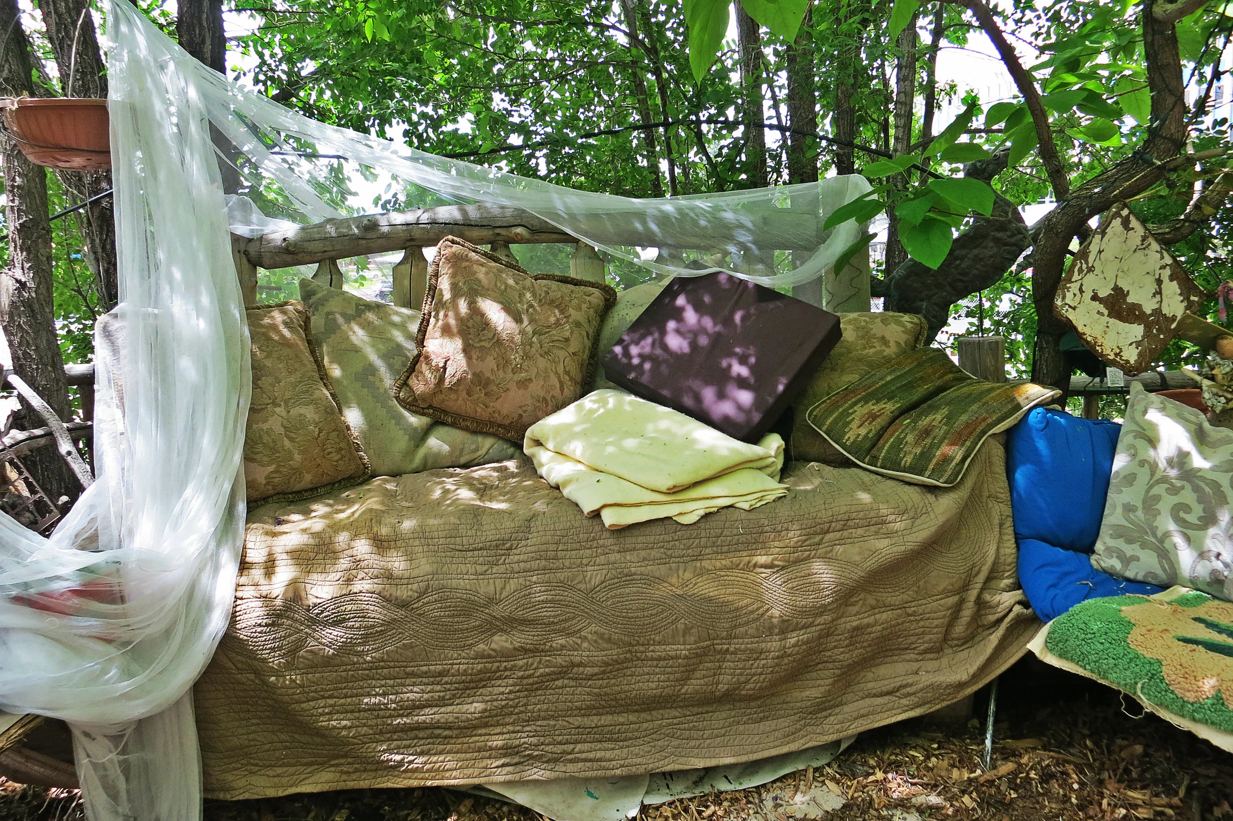 O'Keeffe also made a protest bed out of the discarded head boards for the Occupy protest movement. “I made this bed for them so you could wheel it down the street, and stuff, kind of like the John Lennon and Yoko Ono bed-in for peace (during the Vietnam War). I had to explain it to them.”