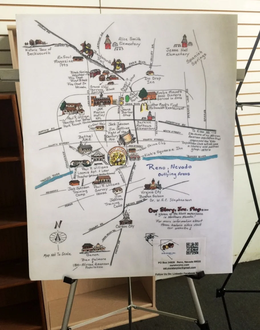 A map created by Our Story, Inc., outlines some of the black experience in Northern Nevada history. 