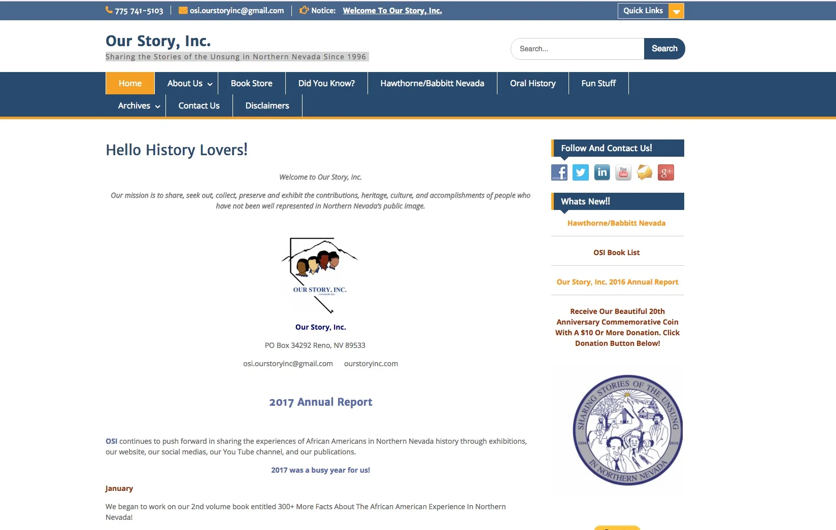 A screengrab from the front page of the Our Story, Inc. website.