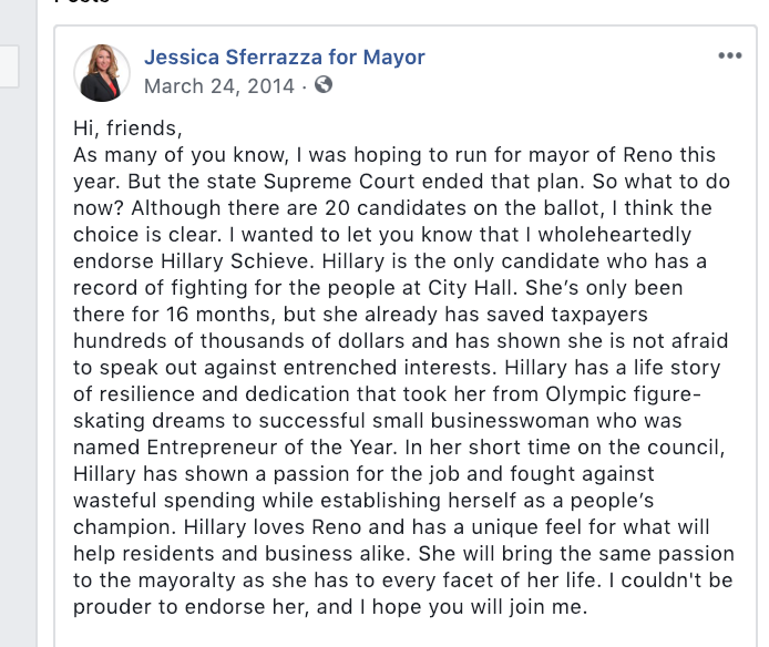 An important moment in Reno’s city politics happened when Hillary Schieve emerged as the frontrunner in the 2014 mayor’s race following a court decision.
