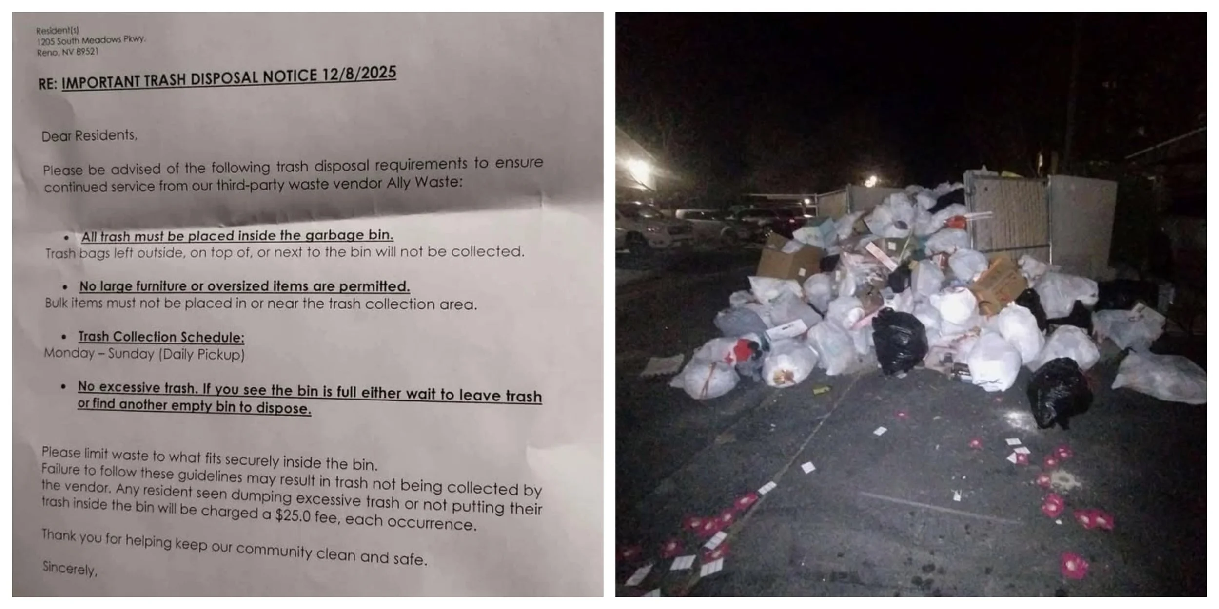 Reno South Meadows Apartment Residents Receive Letter for Worsening Trash Situation
