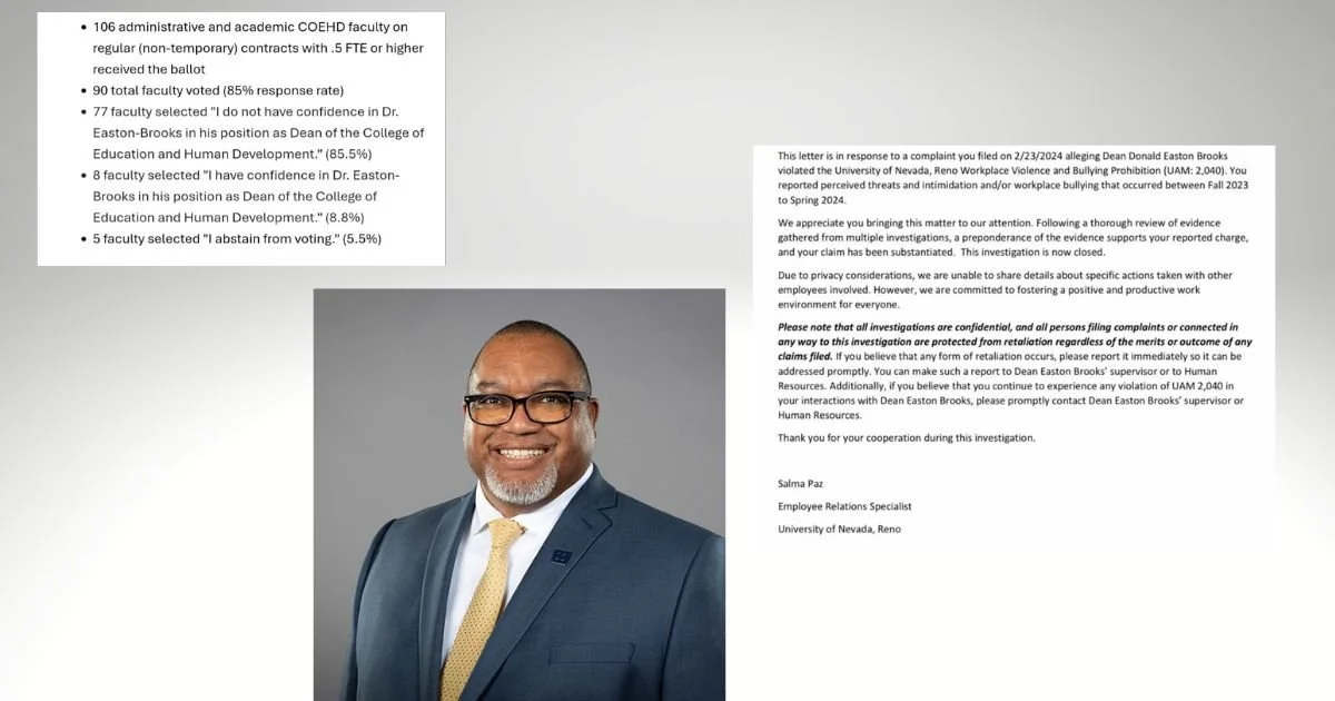 Faculty No Confidence Vote Concerning UNR Dean of College of Education Gets Over 85 Percent