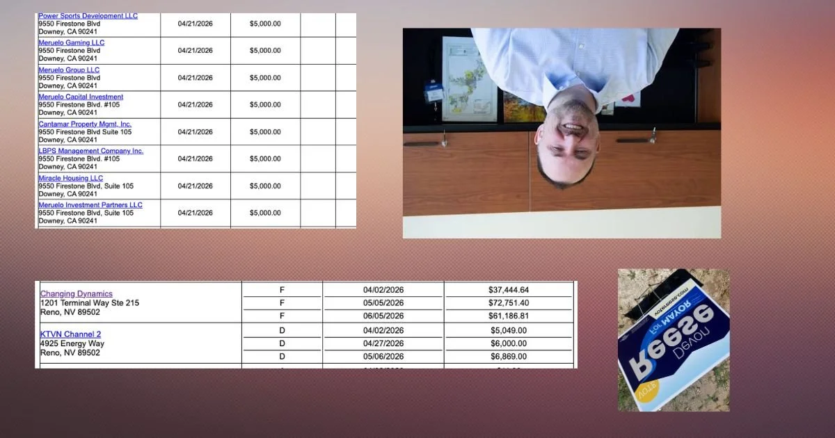 Devon Reese who Stunningly Crashed in June Primary Mayoral Elections Kept Paying Huge Amounts for Media Play, While Getting Donations from Jeff Jacobs, the Eddy, and from Non Nevada Addresses