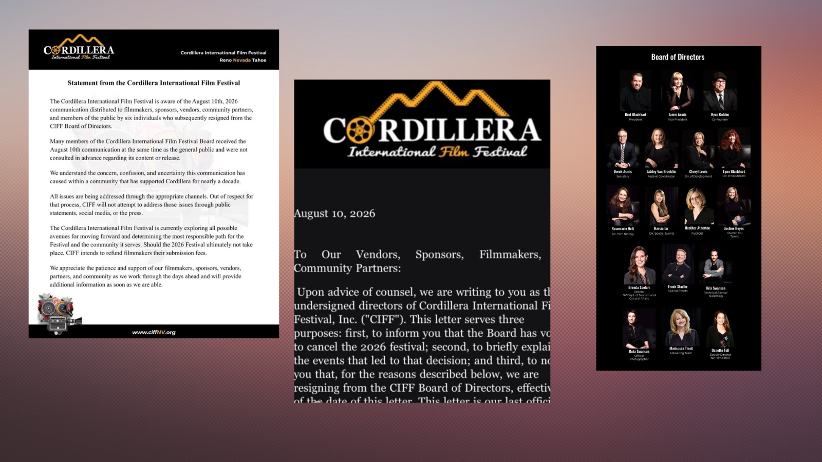Cordillera International Film Festival Social Media Responds To August 10th Message from Multiple Board Members Who Said It's Being Canceled