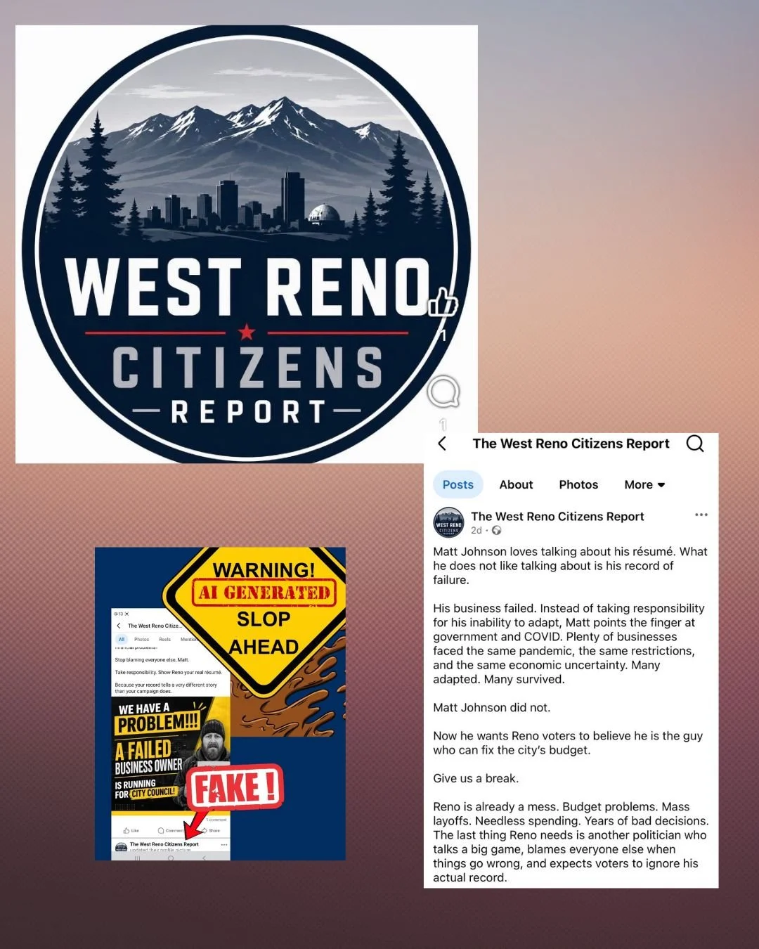 Reno Ward 2 Candidate Matt Johnson Fights Back Against Attack Ad by AI Styled Facebook Page 