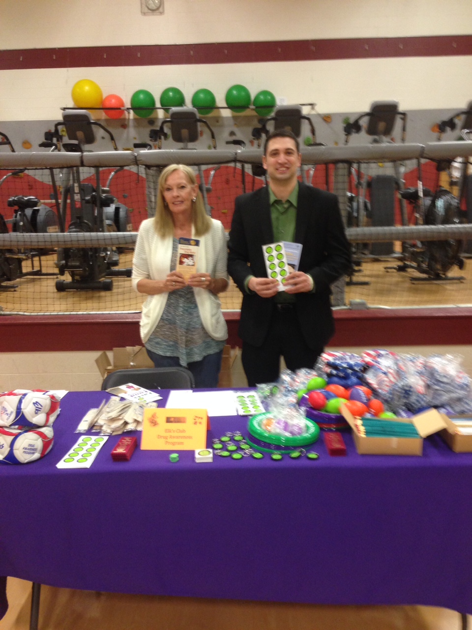 Drug Awareness Program : Kate Ricker and Dominic Aiello who helped Bob Kidder with the Elks Drug Awareness table at the Park Forest Middle School on Wednesday, April 27th.