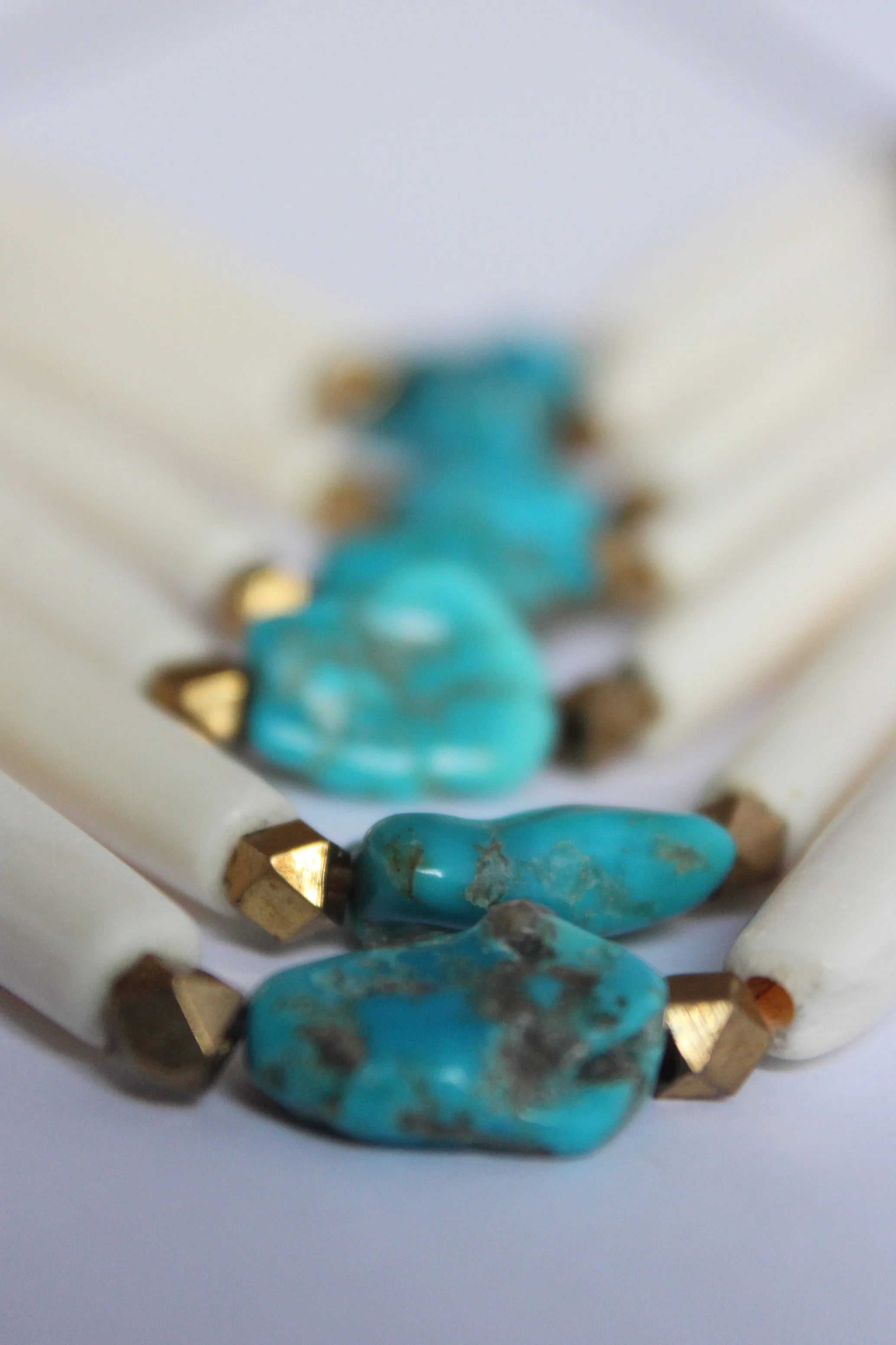 Sleeping Beauty Turquoise with Facted Brass and Bone Breastplate Necklace