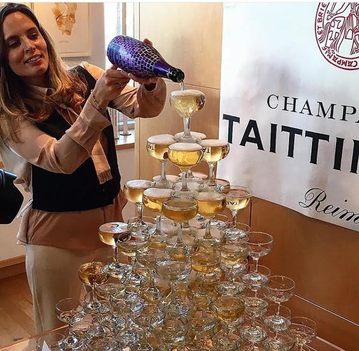A Champagne Tower must be made of coupes regardless of current drinking trends! This is Vitale Taittinger pouring her Nocturne Champagne at an event in NYC last summer.