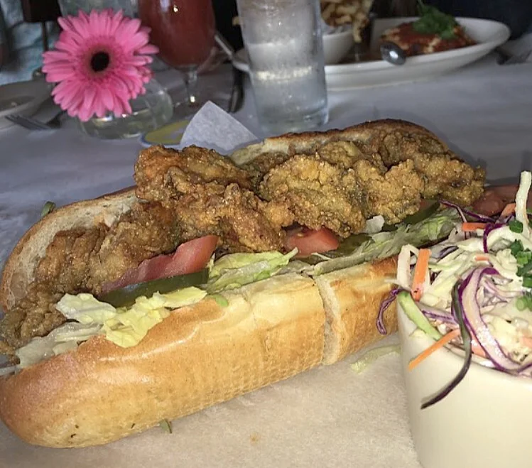 oyster po boy with homemade lemony coleslaw