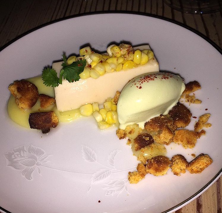 coconut limecurd pudding with miso struedel and mint icecream