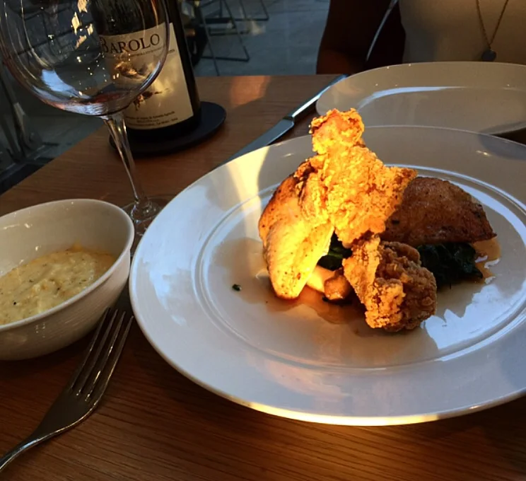 The sunlight hitting the roasted and fried chicken didn't allow for a great photo on my iPhone but I couldn't not include this dish! The chicken was moist and had a very subtle smokiness, all covered by a crispy skin. The accompanying polenta was coarse grained and so delicious. It also came with swiss chard that was excellent, still crisp and crunchy like it had just been picked.