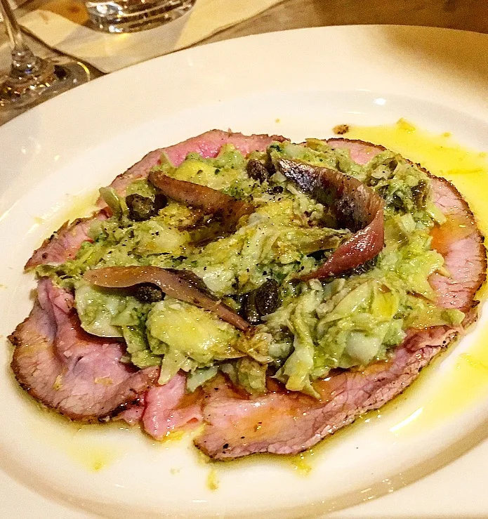 This veal, pounded thin and topped with artichokes, parsley, capers and anchovy was unique and fabulous! yum!!