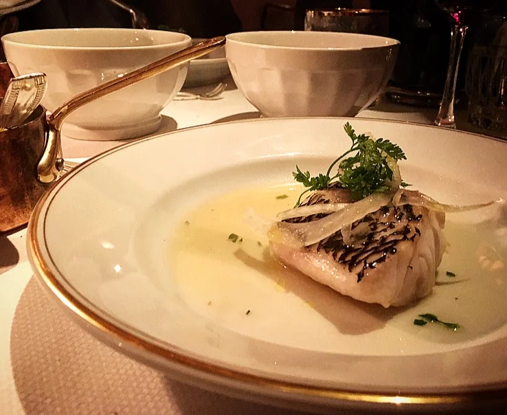 Does this piece of black bass look incredible?! One of the best pieces of fish I've had in 2016. Perfectly cooked!
