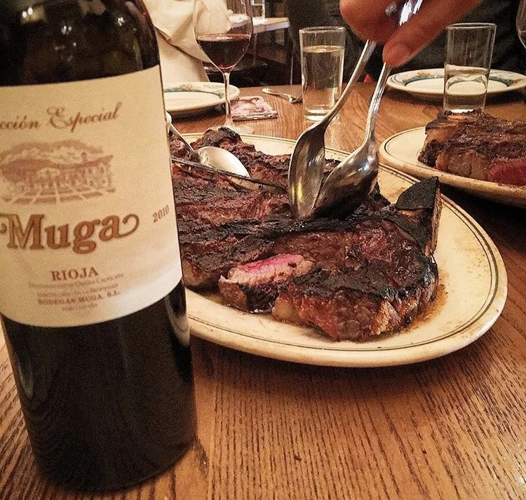 The famous Peter Luger Porterhouse paired well with this red wine from rioja.