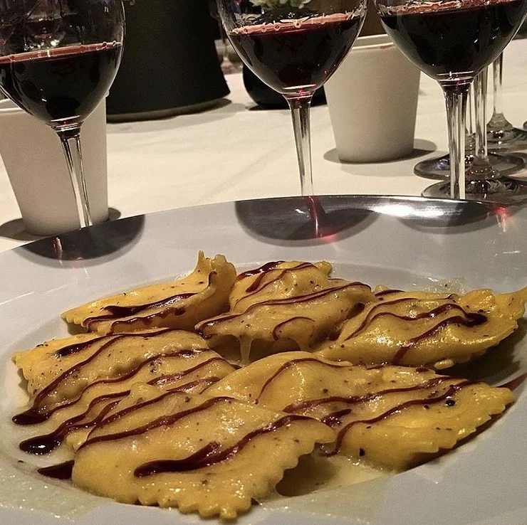 Marscapone ravioli with a red wine glaze, Ai Fiori