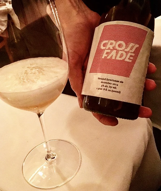 Two beers I paired with an amazing tasting menu at Eleven Madison Park . Notice how the Sommelier presents the bottle in the same way as a bottle of wine would be presented.