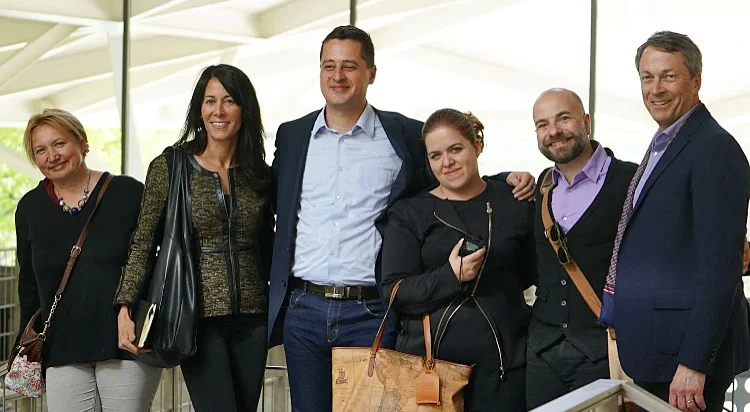 My fellow Blog Award winners in the modern designed new cellar for the Margaux white wines. We are looking happy and well-fed after lunch! Left to right: Agnes Nemeth , Yours Truly, Daniel Ercsey , Chiara Bassi , Rob Frisch , Jeff Burrows (Photo courtesy of Millesima )