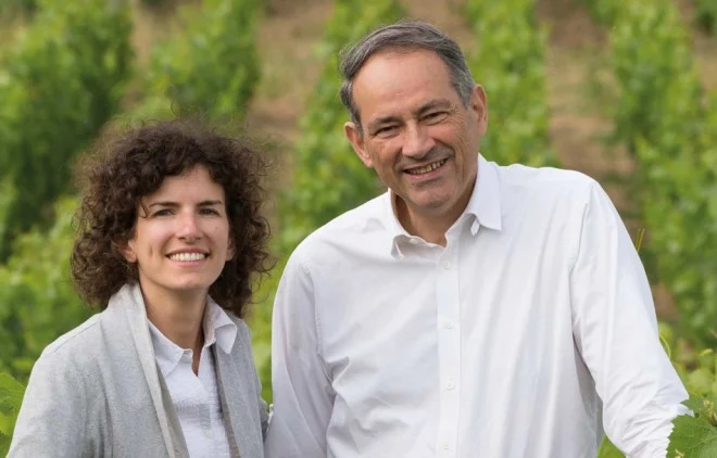 Alice Paillard in the vineyards with her father.