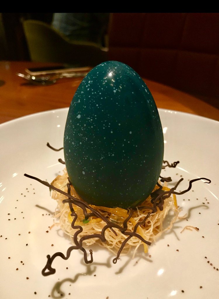 This Birds egg dessert had a white chocolate crust and was filled with coconut parfait.