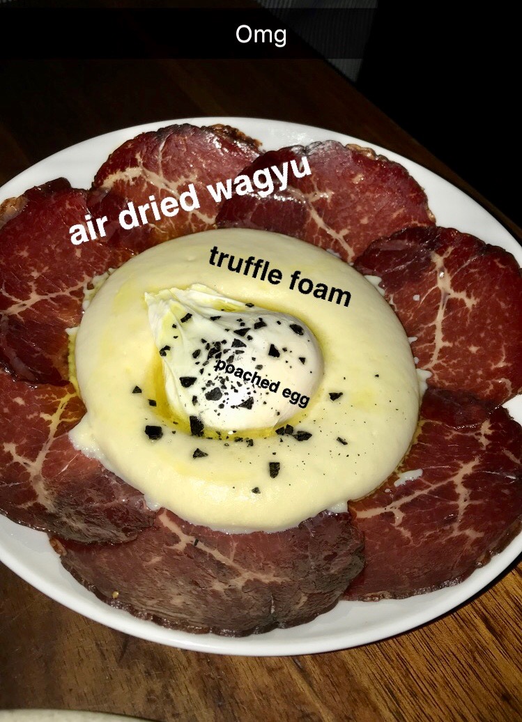 My daughter went to MoVida with friends and said, "this dish was the best thing ever - omg. The truffle foam was like realllly soft, light truffle mashed potatoes."