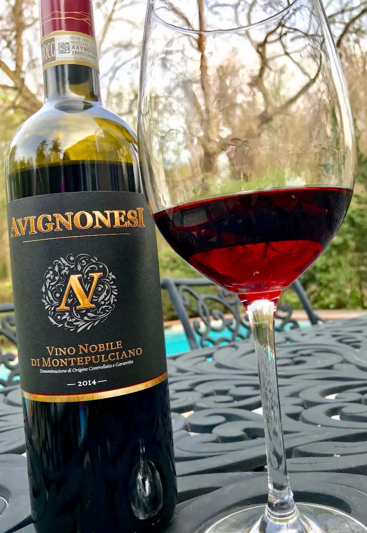 The gorgeous red color of the Avignonesi Vino Nobile di Montepulciano is surprisingly light and translucent. This medium-bodied wine has a very earthy quality, while still being light and fresh on the palate. The delicate fruit flavor —both of fresh and dried fruits — has slight hints of licorice and tobacco along with a spiciness, especially on the finish.