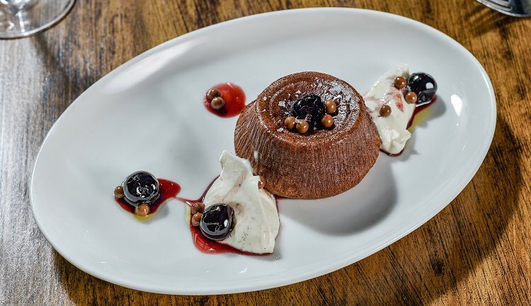 A grand finale, Warm chocolate torte with vanilla ricotta, cherries and sea salt. Yum!