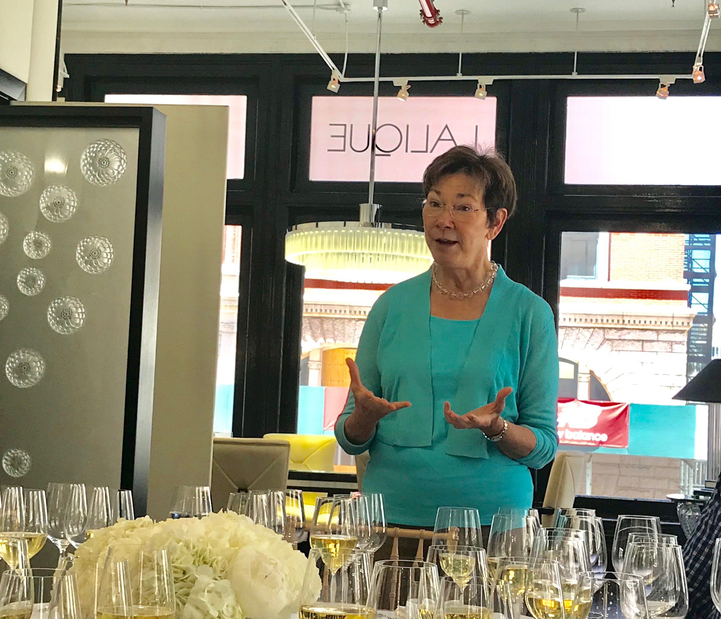 Eileen explains her approach to sparkling winemaking. All of the wines were served in beautiful Lalique crystal stemware.