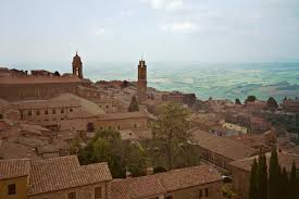 The Tuscan town of Montalcino is perched high upon a hill.