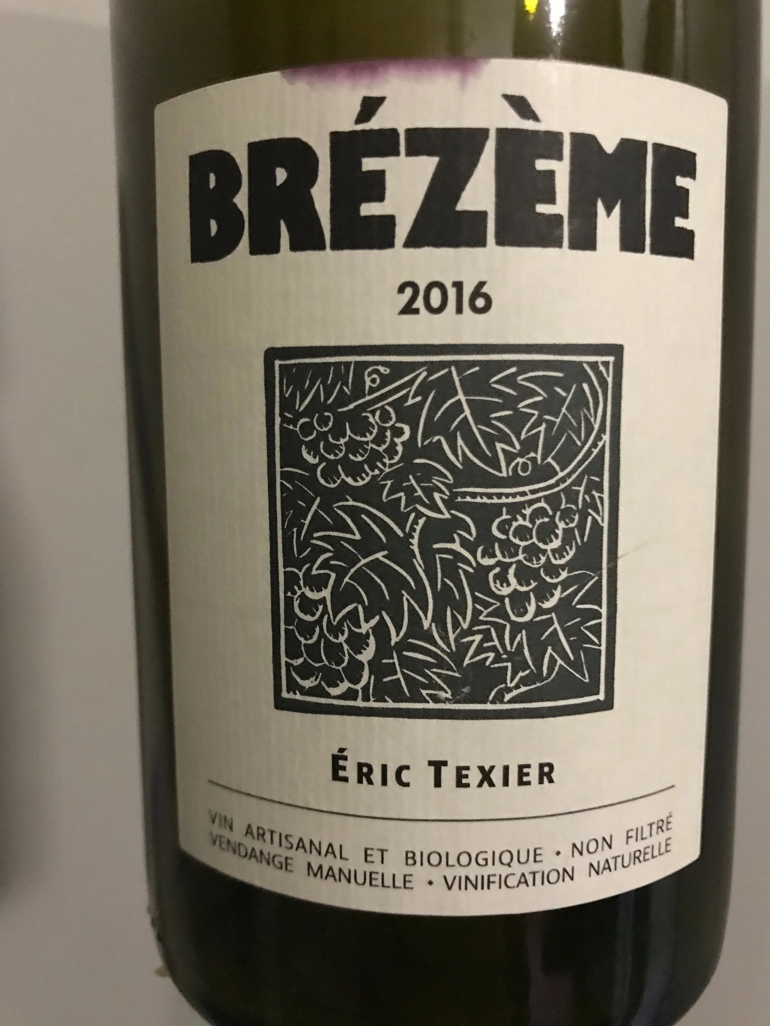 Notice the purple wine-stained label.