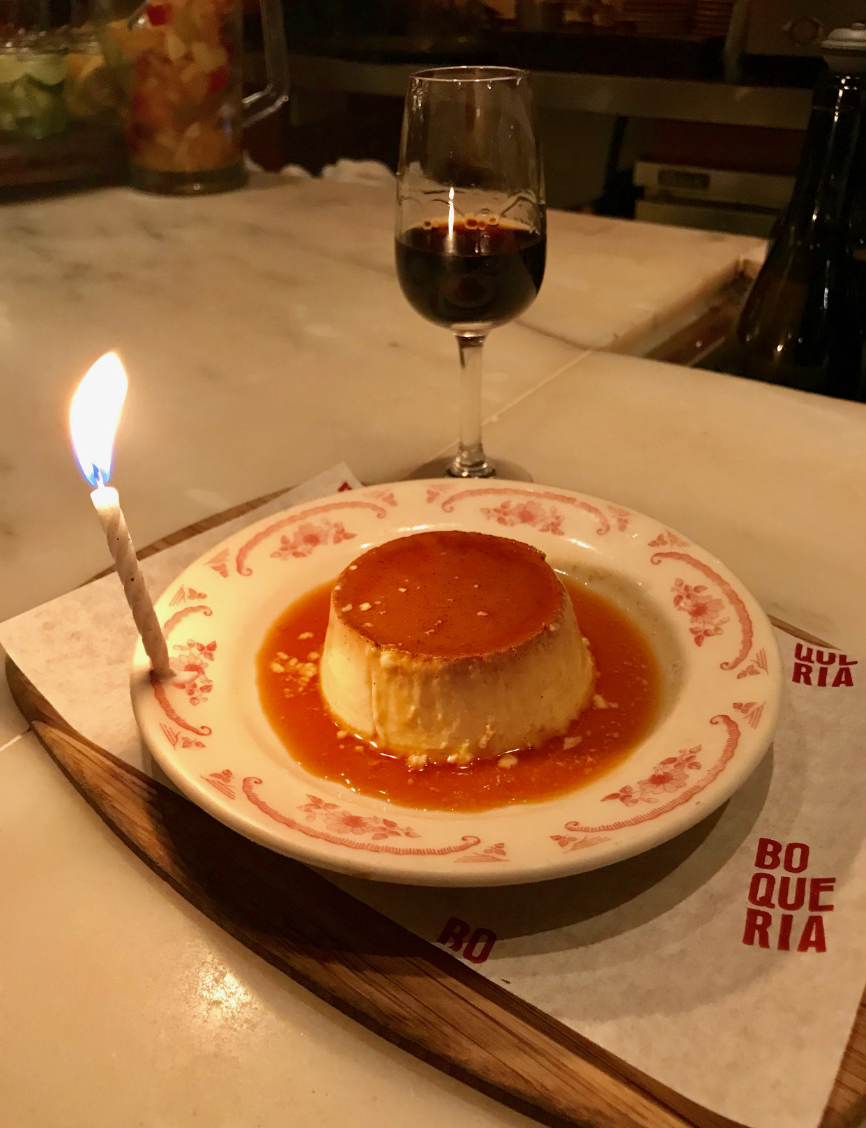 Happy Birthday flan at Boqueria Soho!
