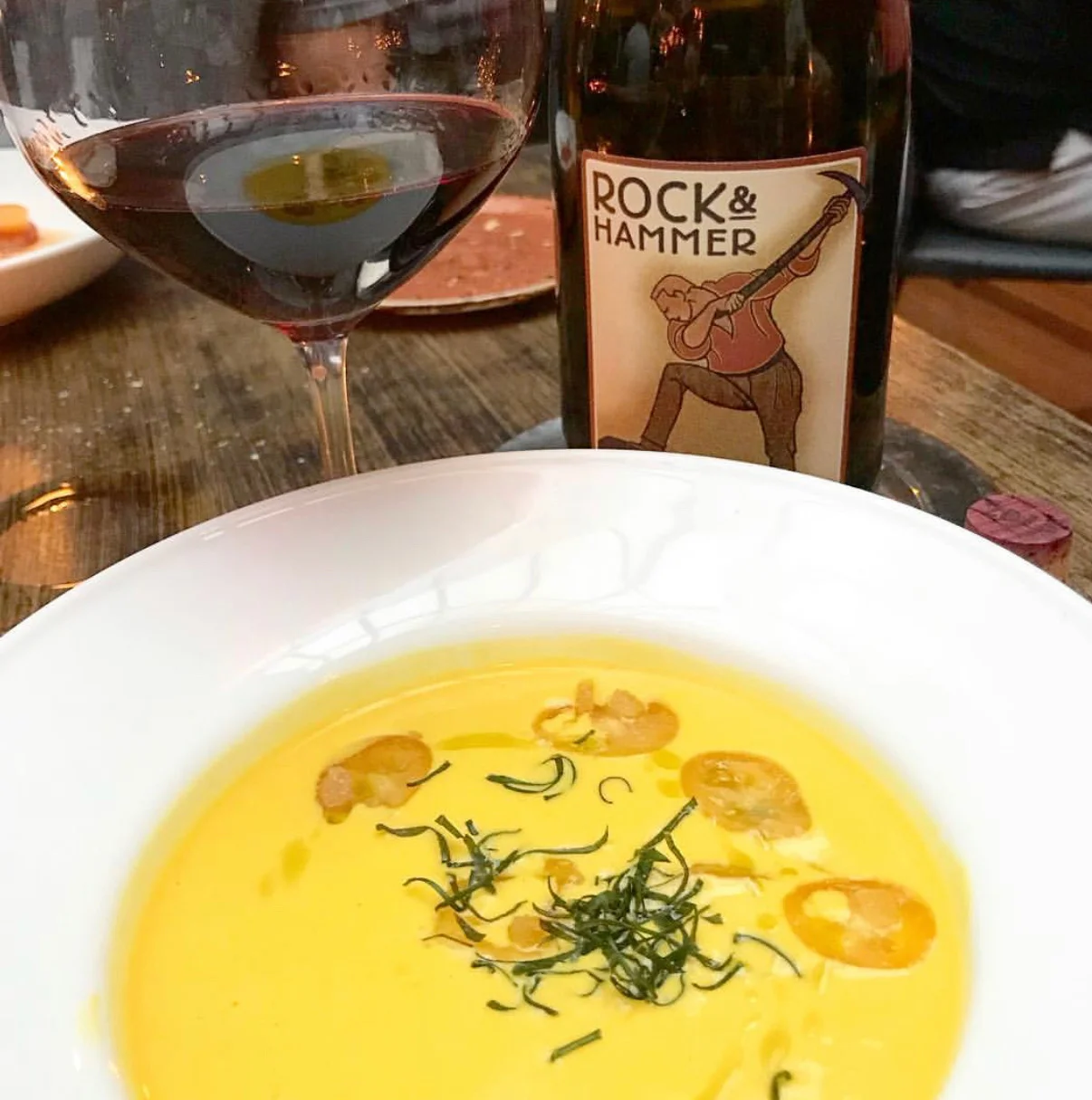 Yellow tomato soup at The Milling Room.
