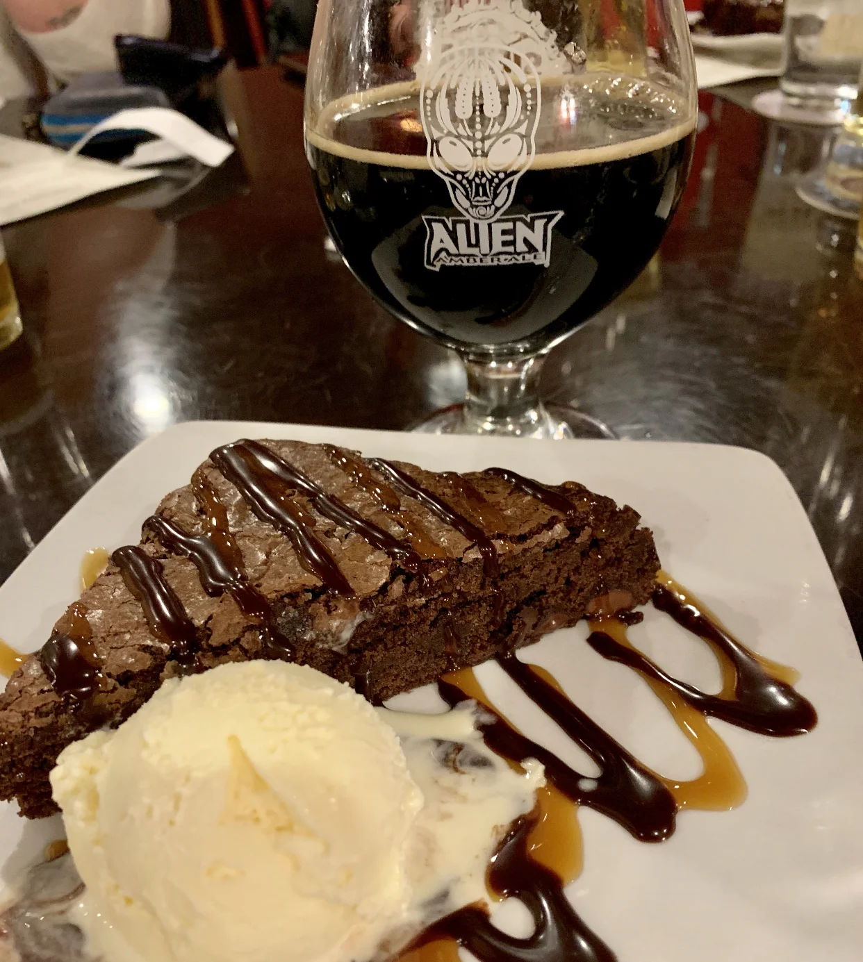 Rio Grande Grill Dessert paired with Sierra Blanca Alien vanilla milk stout