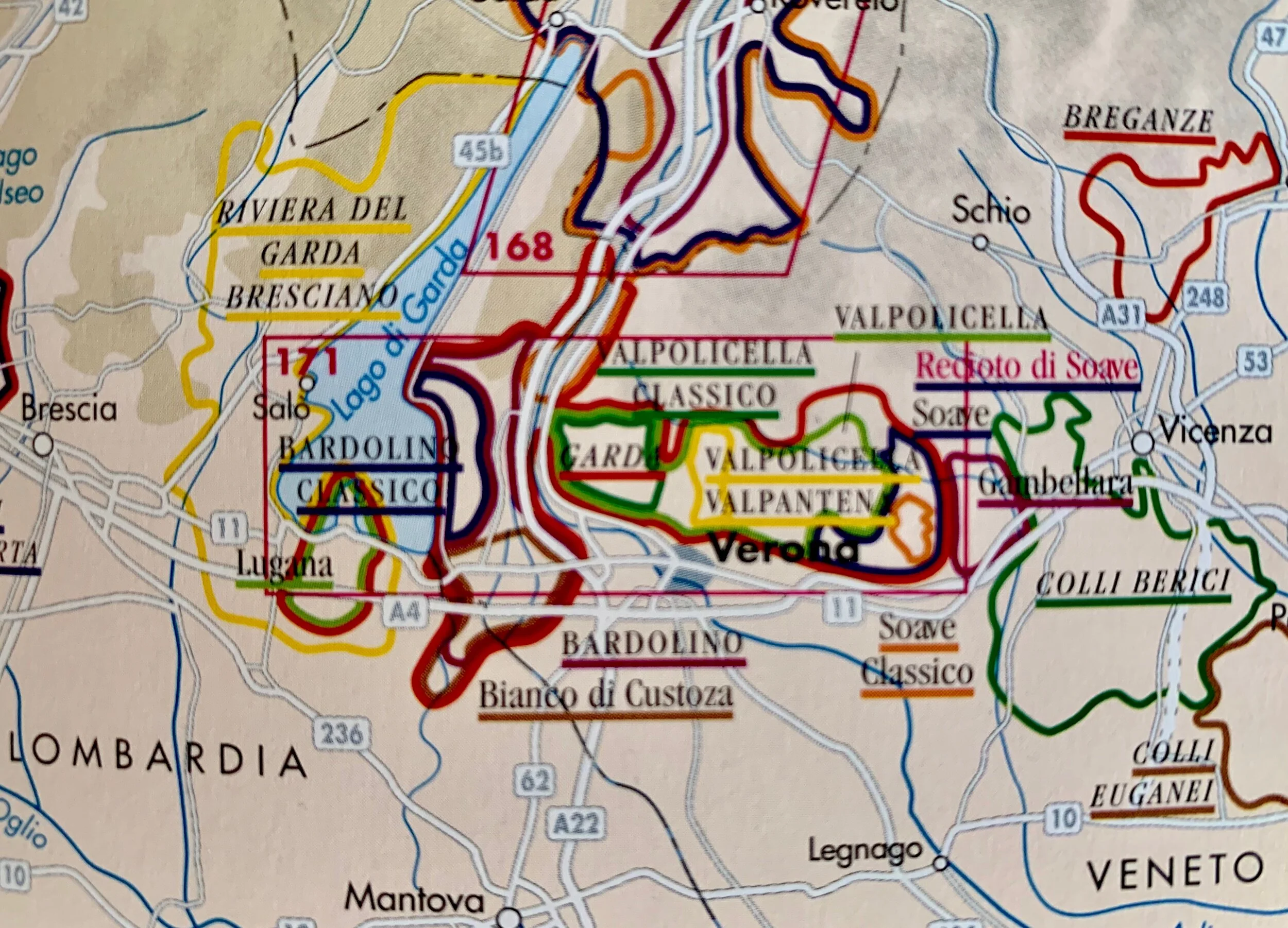 Garda DOC is located in the red box #171. Photo courtesy of The World Atlas of Wine.