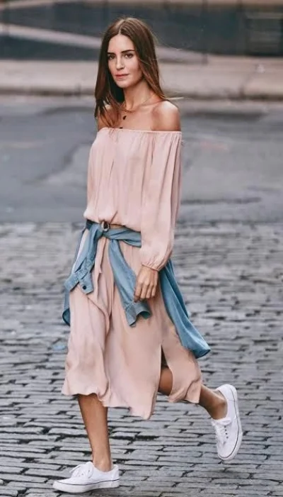 shirt tied over dress