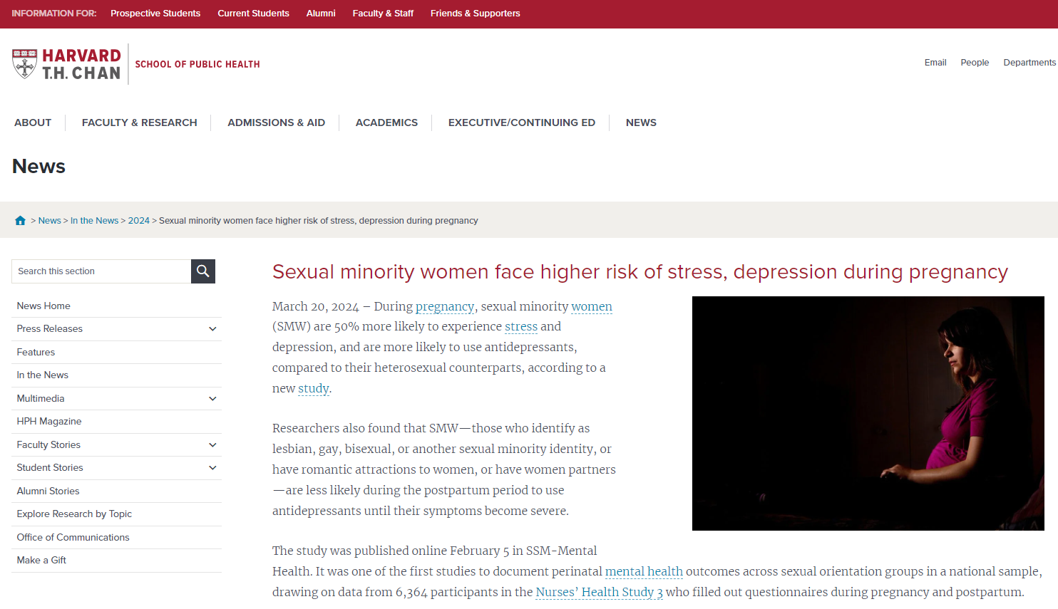 Press Release_HSPH_Sexual minority women face higher risk of stress, depression during pregnancy.PNG