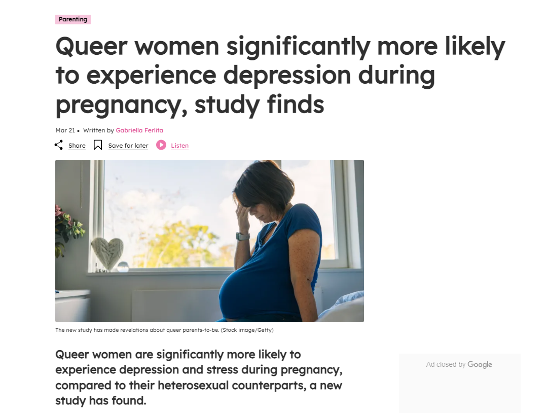 Press Release_Pink News_Queer women significantly more likely to experience depression during pregnancy.PNG