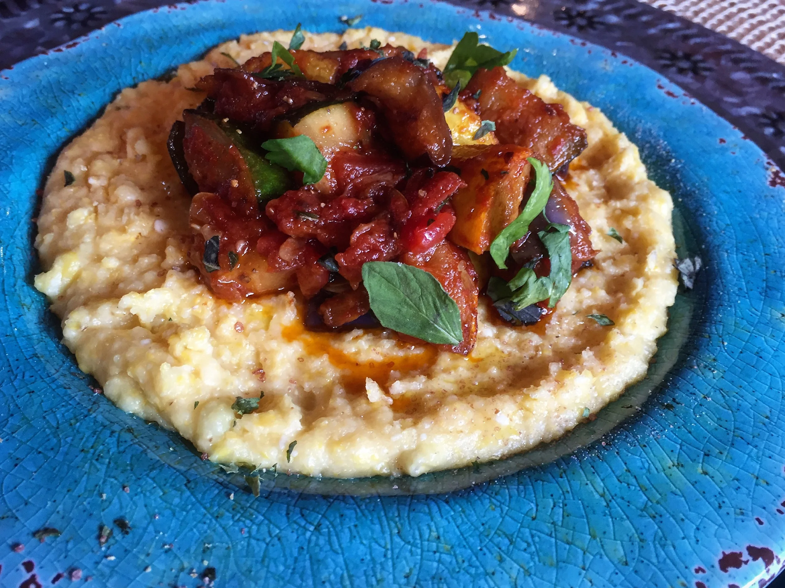 "Polenta with Roasted Vegetable Sauce"