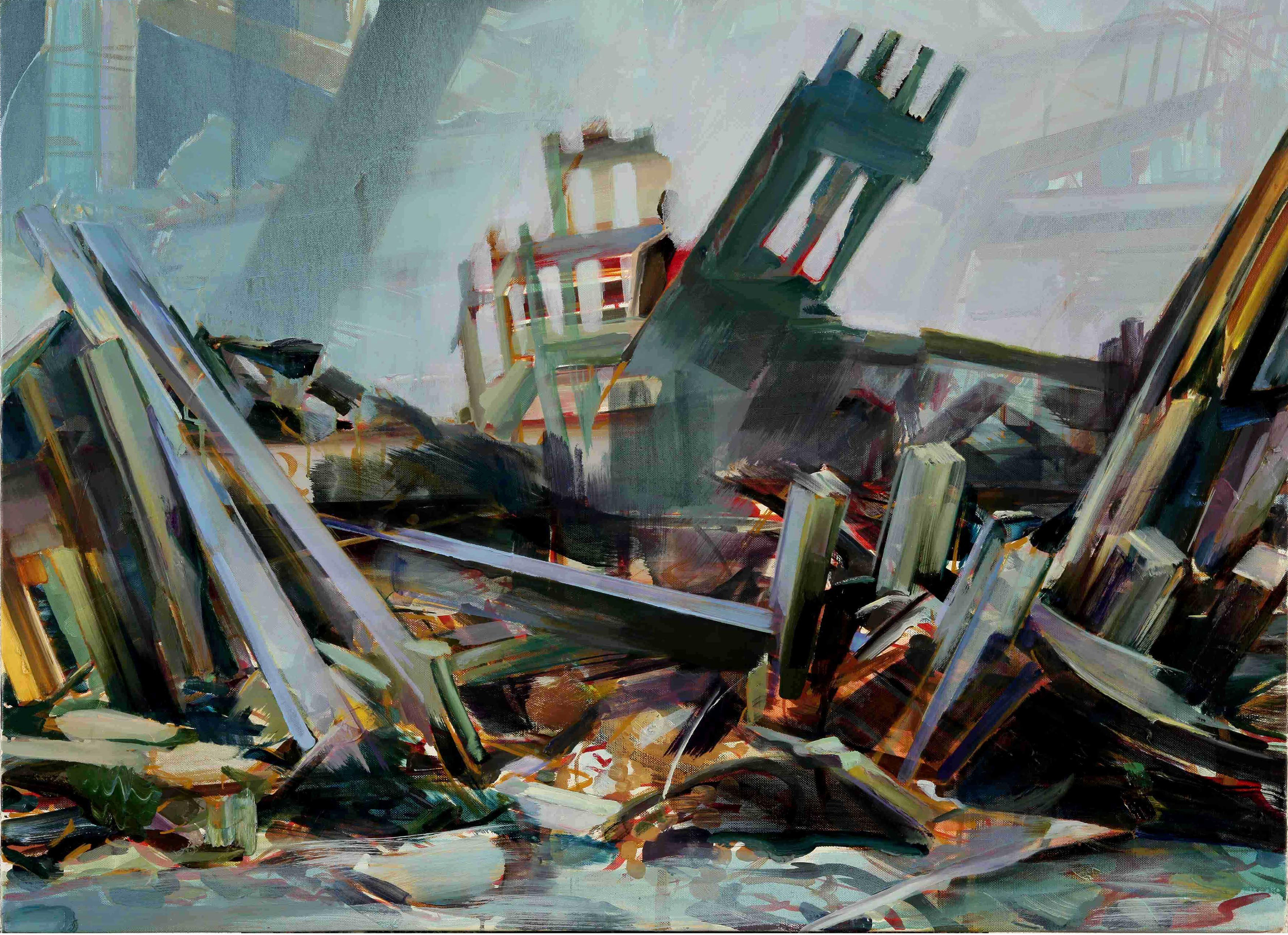   Twin Towers-Leipzig-St Ouen , 2010, oil on canvas, 73 x 100cm. Private collection, France 