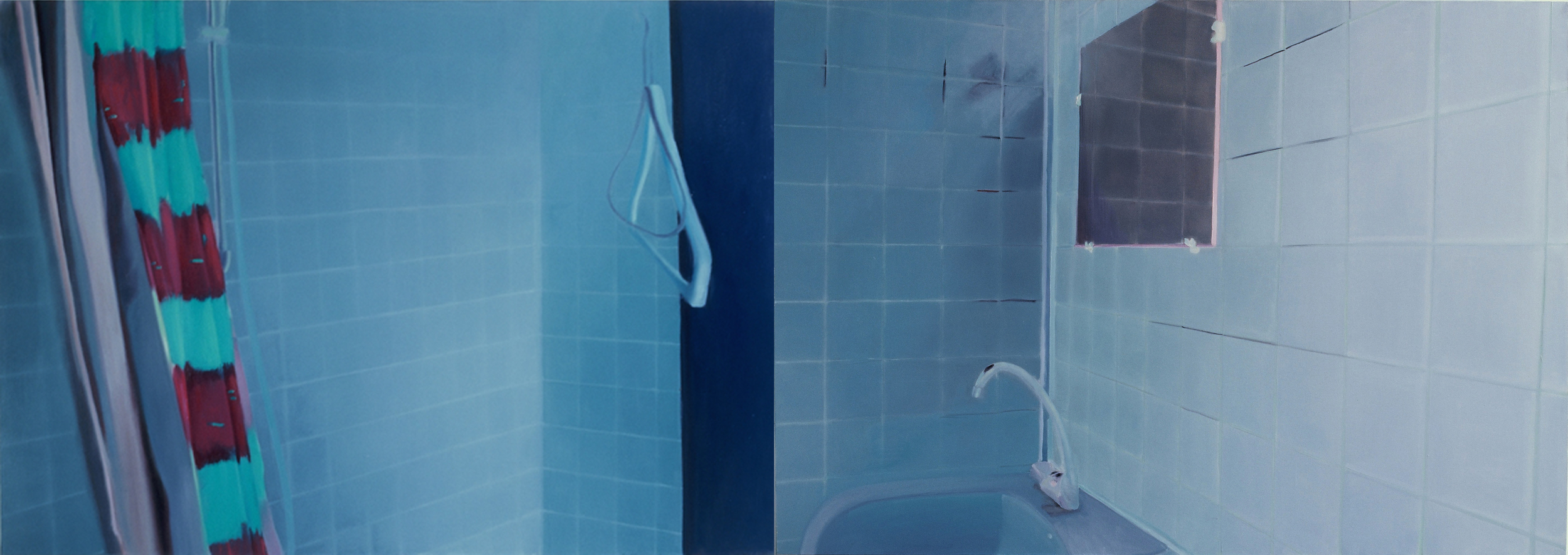   Untitled (bathroom,&nbsp;1st version) , 1999, oil on canvas, 96 x 324cm (diptych). Private collection, France 