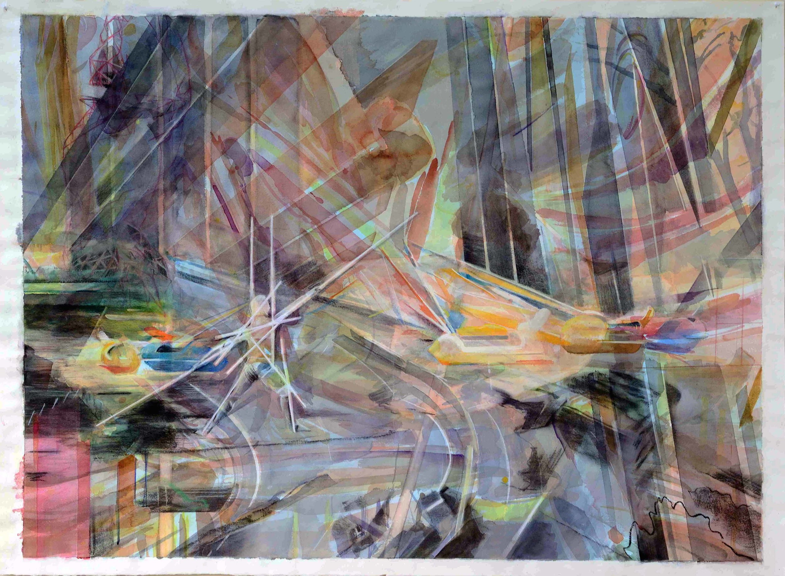   Out of my head , 104 x 140cm, watercolour and charcoal on paper, 2014. Private collection, France 