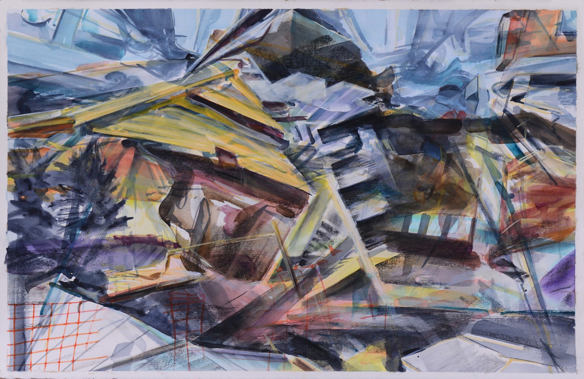   Fences,  2015, watercolour, gouache and charcoal on paper, 62 x 99cm.&nbsp;Private collection, France 