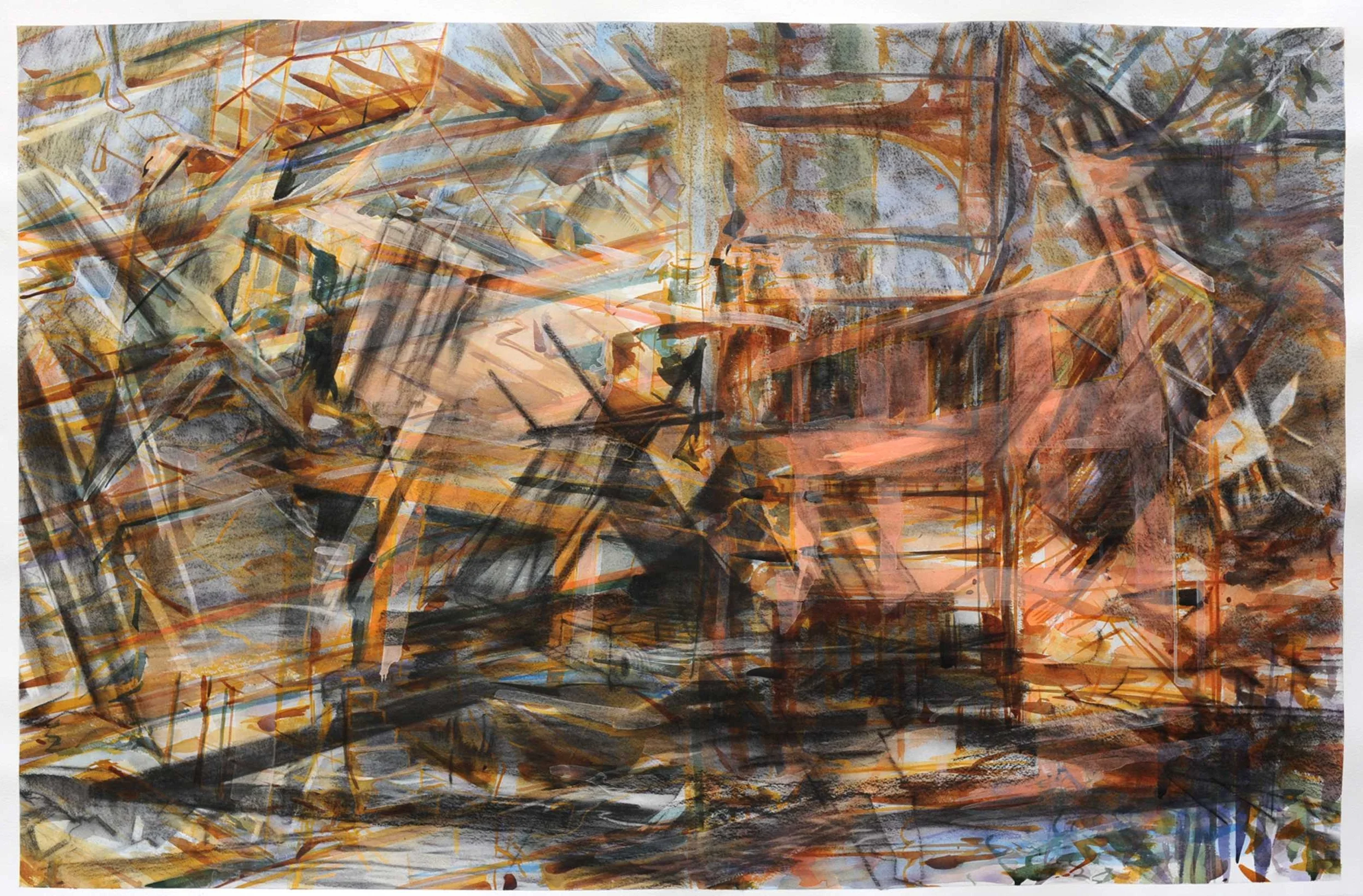 Untitled (mobile home) , 2011, charcoal and watercolour on paper, 90 x 140cm. Private collection, Israel