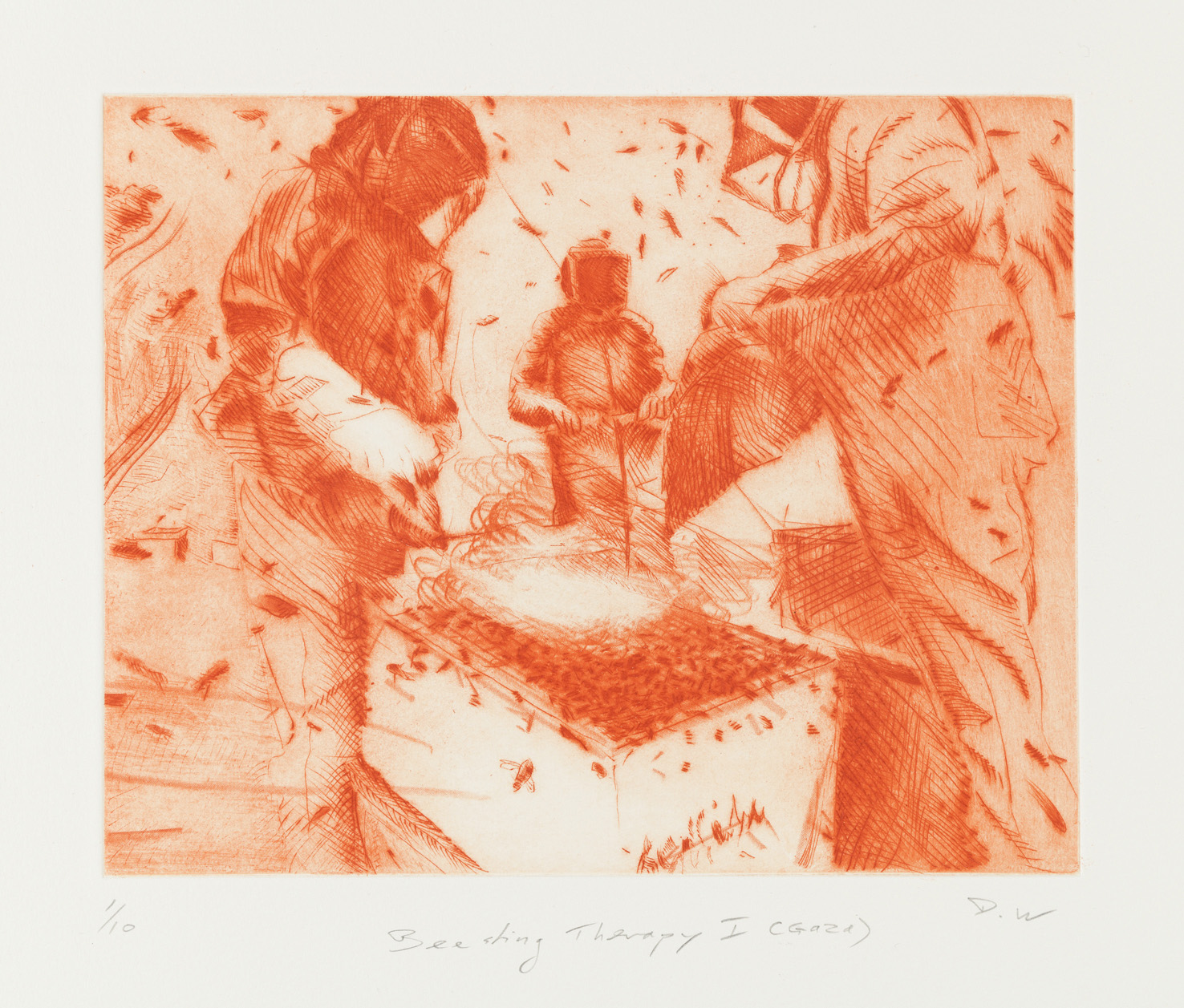   Bee sting therapy I (Gaza) , 2018, drypoint, 20x25cm 