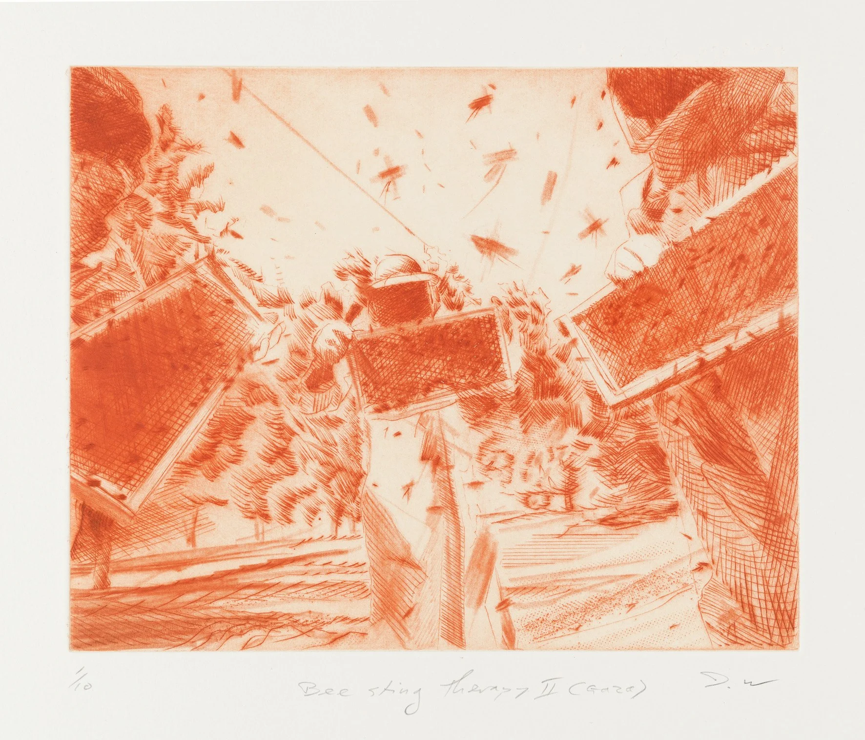 Bee sting therapy II (Gaza) , 2018, drypoint, 20x25cm